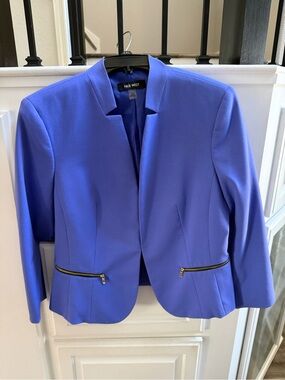 Nine West Cobalt Blue Open-Front Blazer with Gold Zippers